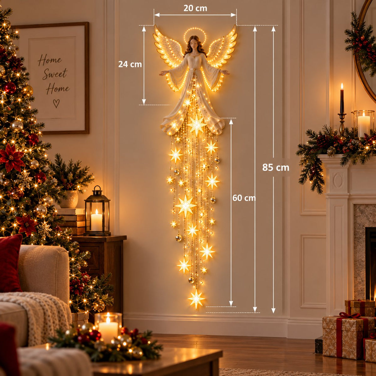 ✨Last Day 90% OFF✨Guardian Angel Starfall Cascade™ – Lighted Faith & Blessing Christmas Wall Decor✨