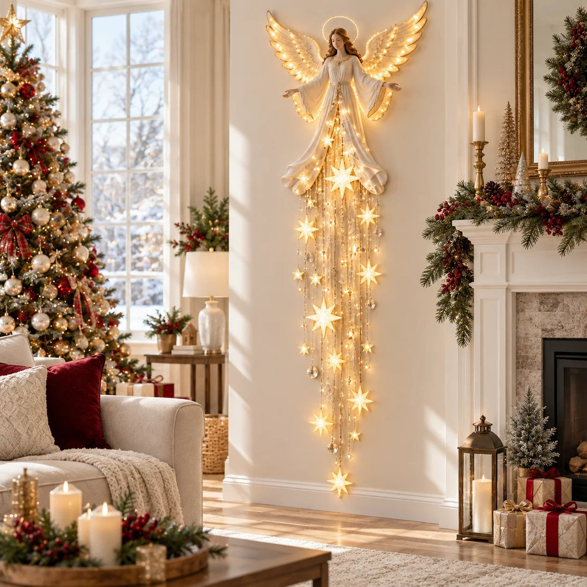 ✨Last Day 90% OFF✨Guardian Angel Starfall Cascade™ – Lighted Faith & Blessing Christmas Wall Decor✨