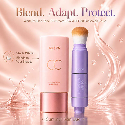 AVTVA Summer Skin Essentials Set — CC Serum + Solid SPF 30 Sunscreen Brush