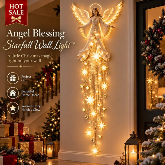 ✨Last Day 90% OFF✨Guardian Angel Starfall Cascade™ – Lighted Faith & Blessing Christmas Wall Decor✨
