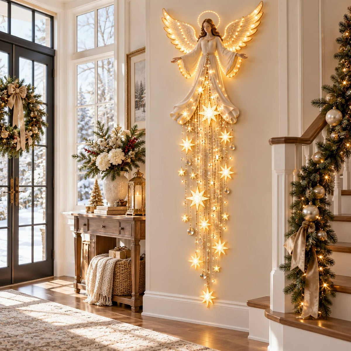 ✨Last Day 90% OFF✨Guardian Angel Starfall Cascade™ – Lighted Faith & Blessing Christmas Wall Decor✨