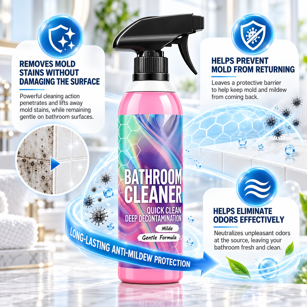 🔥 BUY 1 GET 1 FREE 🎁 Bathroom Cleaner: Sparkle in Seconds, No Harsh Fumes✨