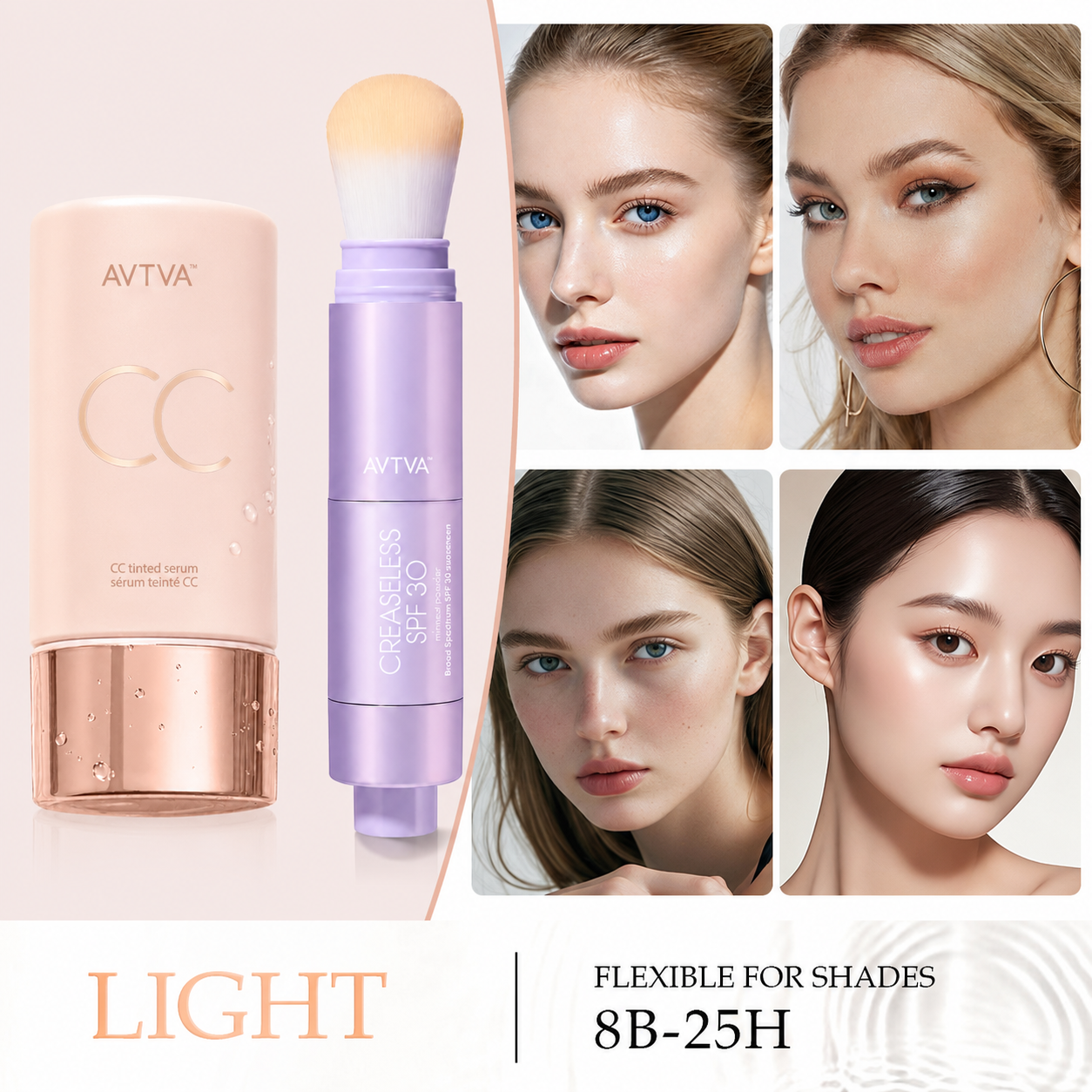 AVTVA Summer Skin Essentials Set — CC Serum + Solid SPF 30 Sunscreen Brush