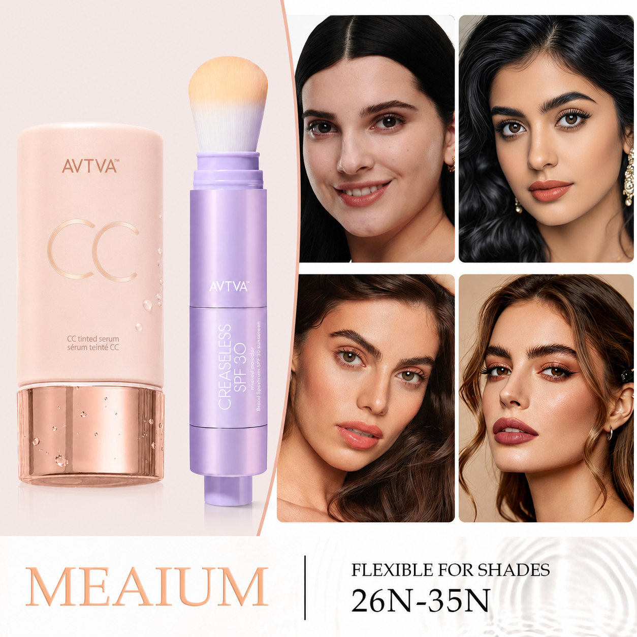 AVTVA Summer Skin Essentials Set — CC Serum + Solid SPF 30 Sunscreen Brush