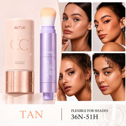 AVTVA Summer Skin Essentials Set — CC Serum + Solid SPF 30 Sunscreen Brush