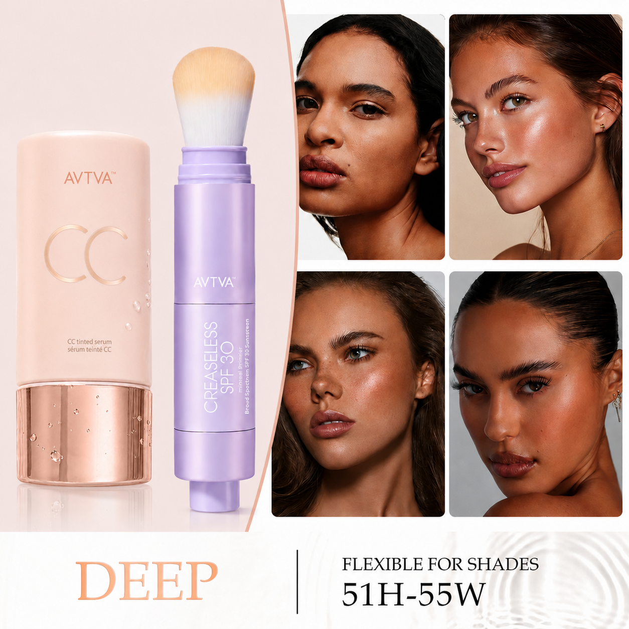 AVTVA Summer Skin Essentials Set — CC Serum + Solid SPF 30 Sunscreen Brush