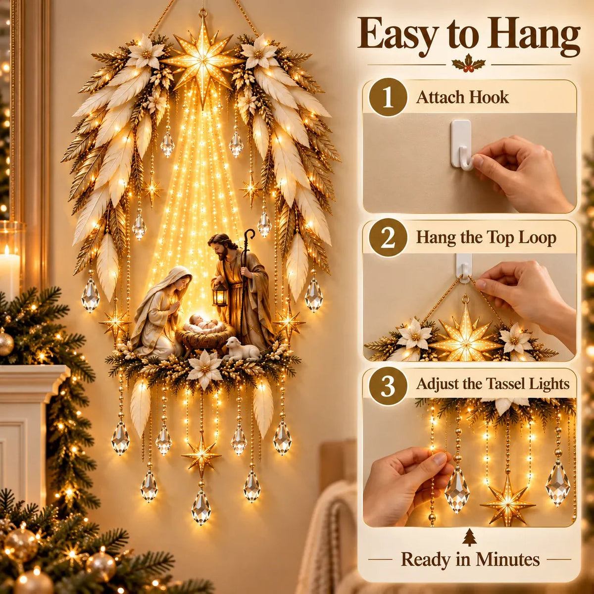 ✨Last Day 90% OFF✨👼 Heavenly Angel Wings Nativity Light Wall Decor